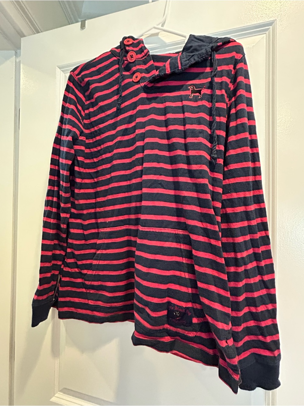 The Black Dog Striped Hooded Long Sleeve Top - Navy & Pink